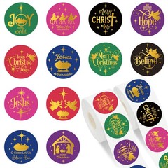 1000Pcs Gold Foil Christmas Nativity Stickers Roll -Adhesive Xmas Holy Night …