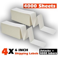 4000 – 4×6 Fanfold Direct Thermal Shipping Labels for Zebra & Rollo Printers US