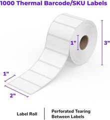 1,000 Pack of 2×1 Thermal Barcode Labels for Shipping and Inventory