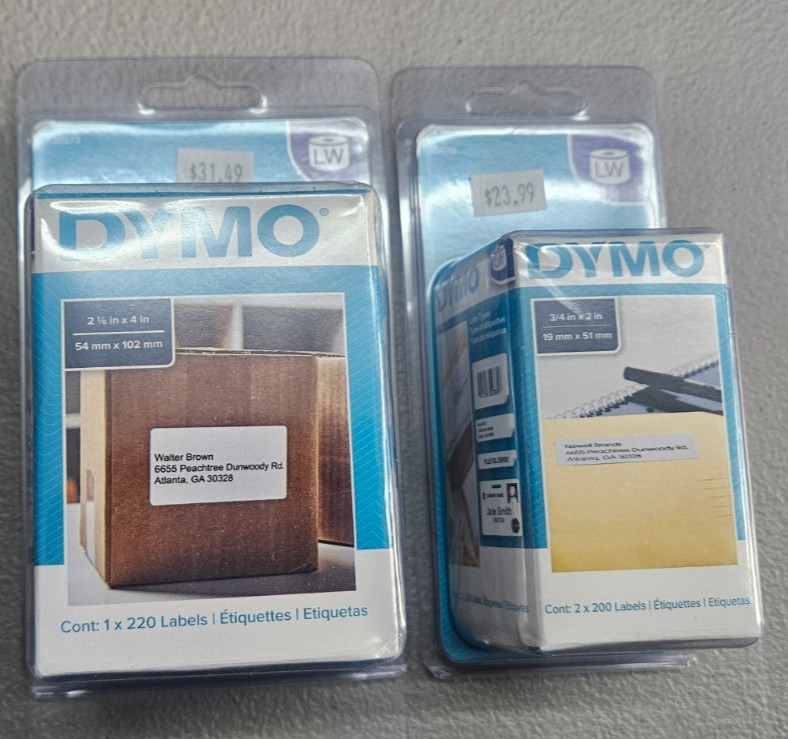 Set of 2 Dymo Labels: 2 1/8 in X 4 in & 3/4 in X 2 in