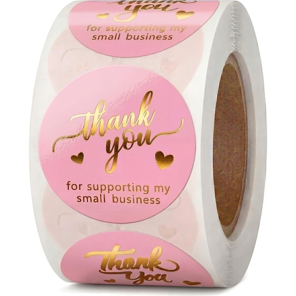 Pink Thank You Stickers Gold Foil – 500 Waterproof 1.5” Round Labels