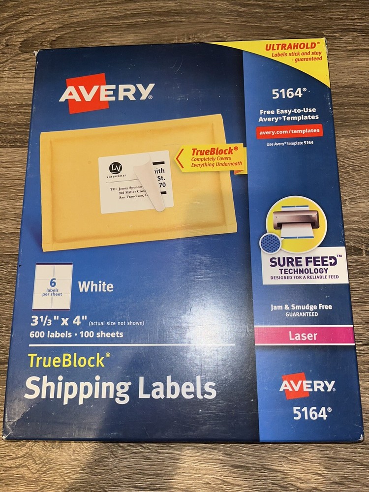 Avery TrueBlock Shipping Labels, Sure Feed Technology, Permanent Adhesive