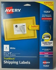 Avery TruBlock 15264 Shipping Labels 3 1/3” x 4” Altra Hold Lazer Inkjet~New~