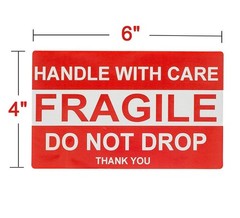 Large Fragile Stickers 4” x 6” Eyecatching Fragile Handle with Care Do No…
