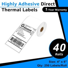 40Rolls 4″ x 6″ Shipping Label Use with Zebra & Rollo Label Printer 250Labels/R