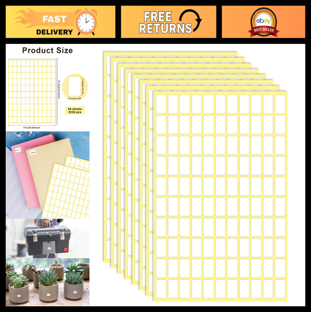 3300 Removable Blank White Label Stickers 0.5″ x 0.75″ for Office, School, Kitch
