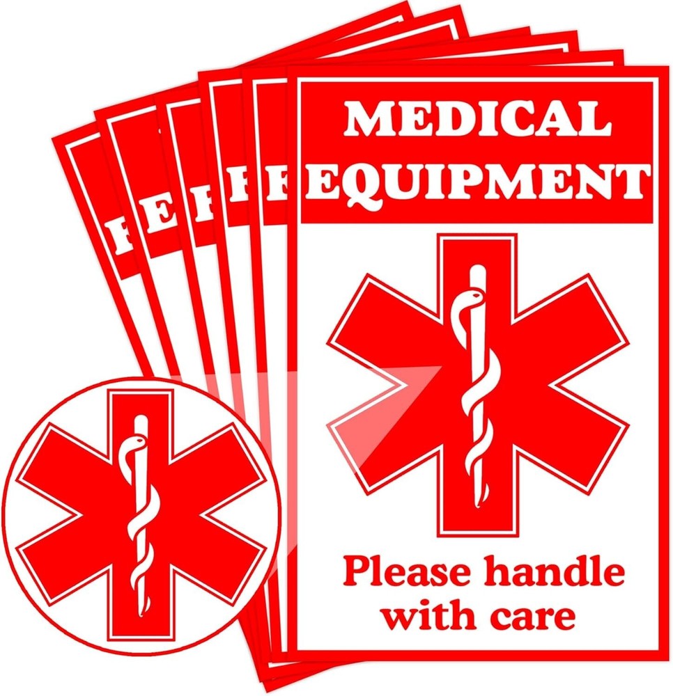 Medical Alert Equipment Luggage Tag Stickers 2x3inch Fluorescent Red Fragile NEW