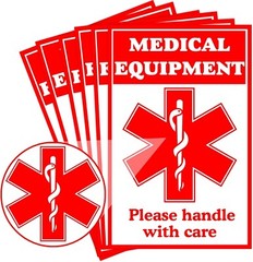 Medical Alert Equipment Luggage Tag Stickers 2x3inch Fluorescent Red Fragile NEW