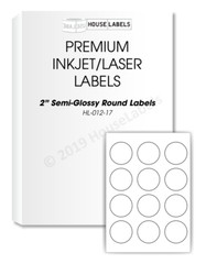 300 labels (25 sheets) 2” inch Circle Round White Glossy Finish