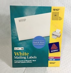AVERY WHITE MAILING LABELS # 18167 / 2 FULL PACKAGES 1 PARTIAL / 28 SHEETS OF 80