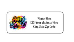 30 Happy Birthday PERSONALIZED RETURN ADDRESS LABELS 1 in X 2 5/8 GLOSSY