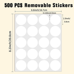 1.5″ round Colored Removable Stickers Labels，Handwritten, Not Printable – White,