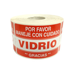Spanish Labels – Vidrio 2×3 Glass Fragile Stickers 500 Each, 1-60 Rolls