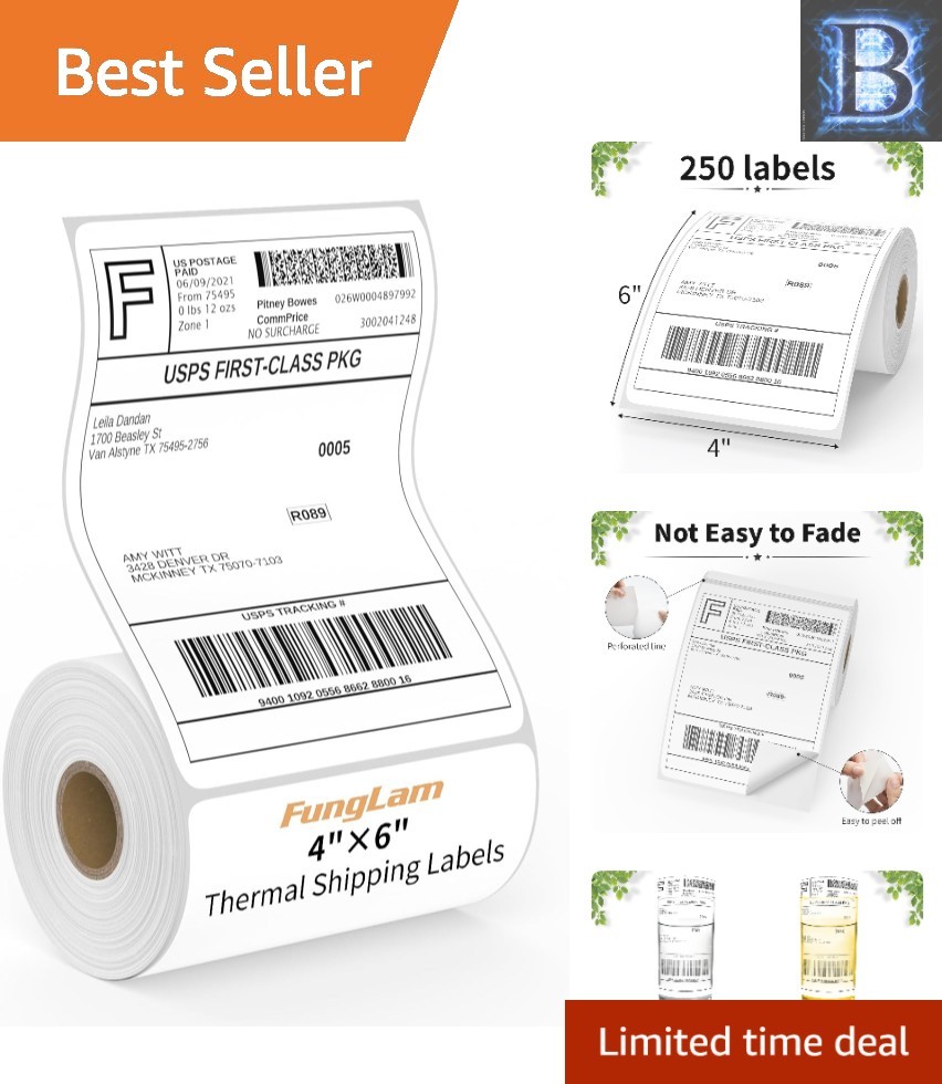 Efficient 4″ x 6″ Perforated Thermal Labels – 250 Count for Easy Shipping