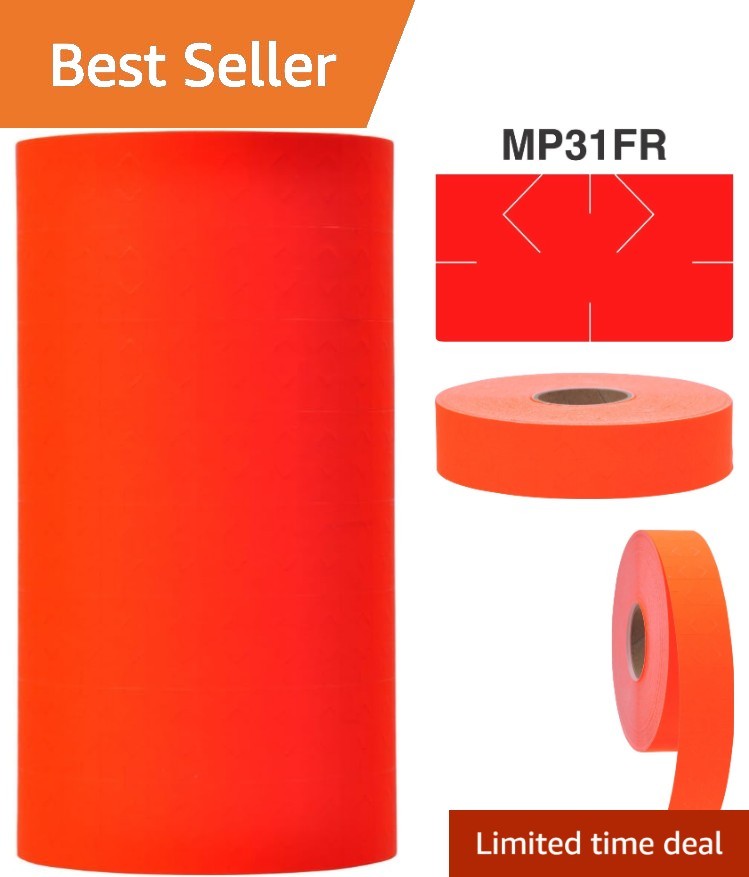 Professional Fluorescent Red Price Tags – 20 Rolls, 20,000 Labels + Ink Roller