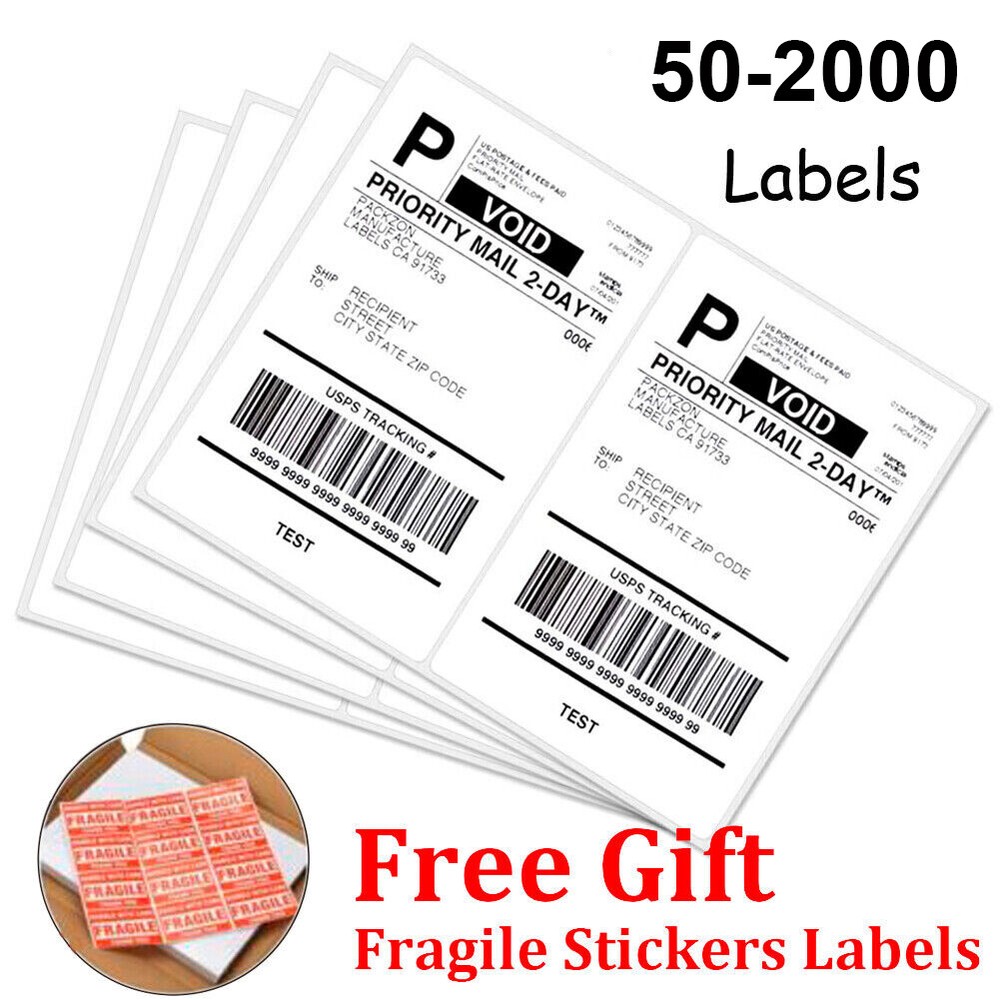 50-2000 8.5×5.5 Half Sheet Shipping Labels Rounded Self Adhesive 2 Per Sheet UPS