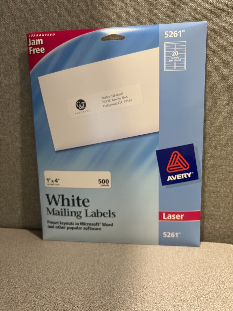 Avery White Mailing Labels 1″ x 4″ -500 Labels #5261