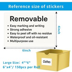 150pcs 4×6 Inch Large Labels Waterproof Moving Labels for Storage Bins