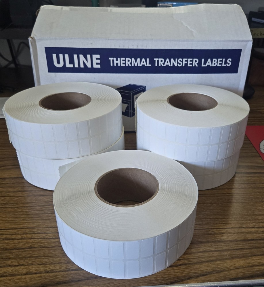 Uline 5 Rolls Thermal Transfer Labels (2UP) 1″ x 1/2″ 3″ Core 96,000 S-10765
