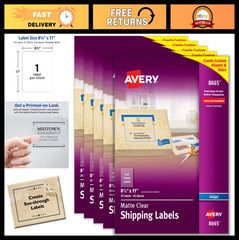 Custom Printable Shipping Labels 8.5″ x 11″, Matte Clear, Inkjet, 125 Total, Eas