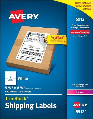 TrueBlock(R) Shipping Labels Laser 5.5×8.5in White 500/BX – 1EA