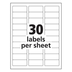 1 x 2 5/8″ White Address Labels for Inkjet Printers, 30 Labels/Sheet, 100 Sheets