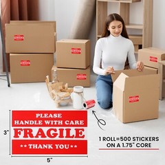 500 pieces 3″ x 5″ Handle With Care Fragile Label Sticker Self Adhesive Warning