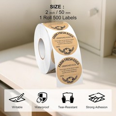 500 PCS Fram Fresh Eggs Carton Labels with Collection Date 2 Inches Natural B…