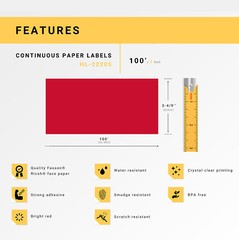 Non-OEM Fits BROTHER DK-2205 RED Continuous Labels (9) Rolls 2-4/9″ by 100′