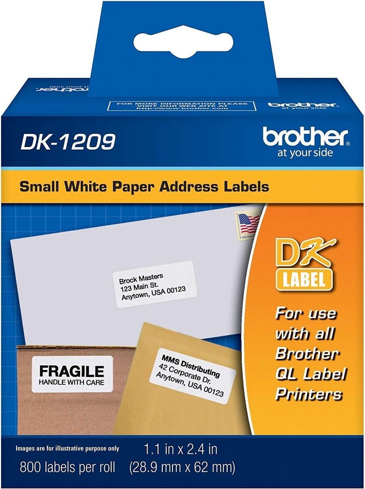 ( 1 ) Brother DK-1209 Small White Paper Address Labels – 800 Labels Per Roll.