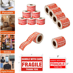 3000 Fragile Stickers 2×3 3×5 Fragile Label Sticker Handle With Care 500/roll