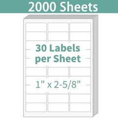 60000 Label ( 2000 Sheets ) 1″ x 2 5/8″ Shipping Adhesive Labels 2.625 x 1 30 UP