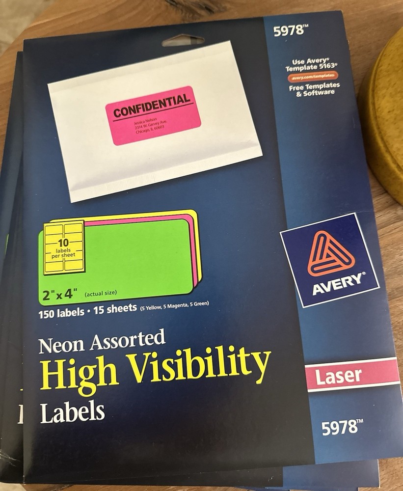 6 Packs Avery Assorted Neon Colors Shipping Labels 2 in. X 4 in. 150 Labels Each