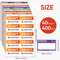 400 PCS 3.5 X 2 Inch Large Moving Labels for Boxes, 9 Color Coded Moving Sticker