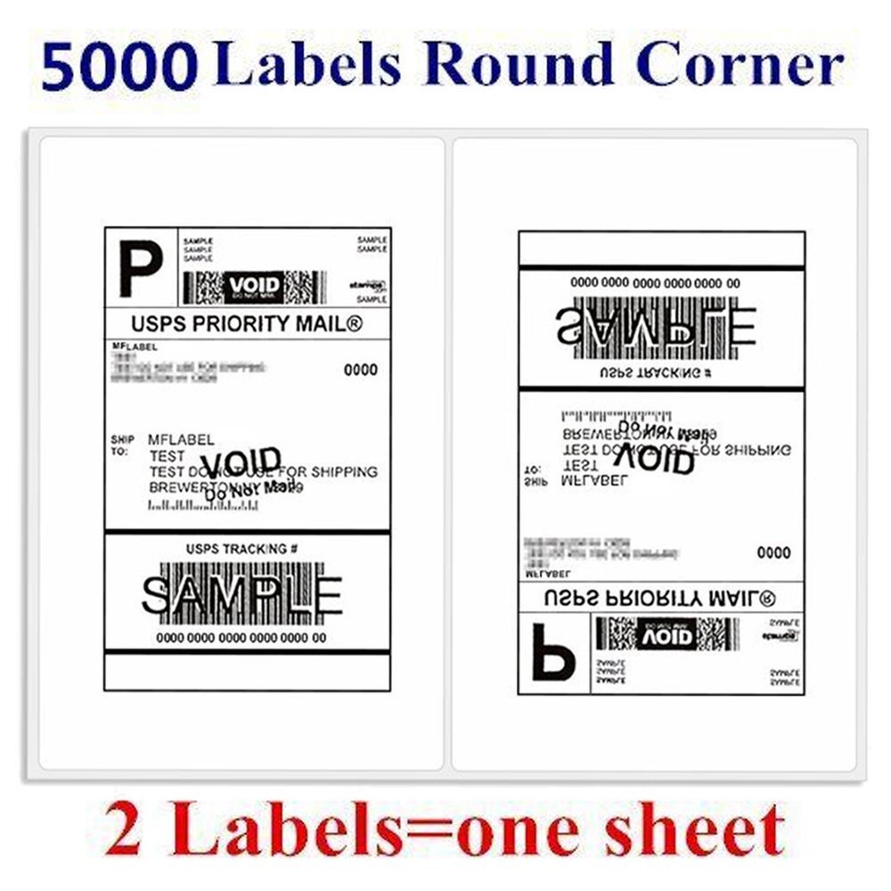 5000 Round Corner Shipping Labels 2/Sheet 8.5 x 5.5 Self Adhesive