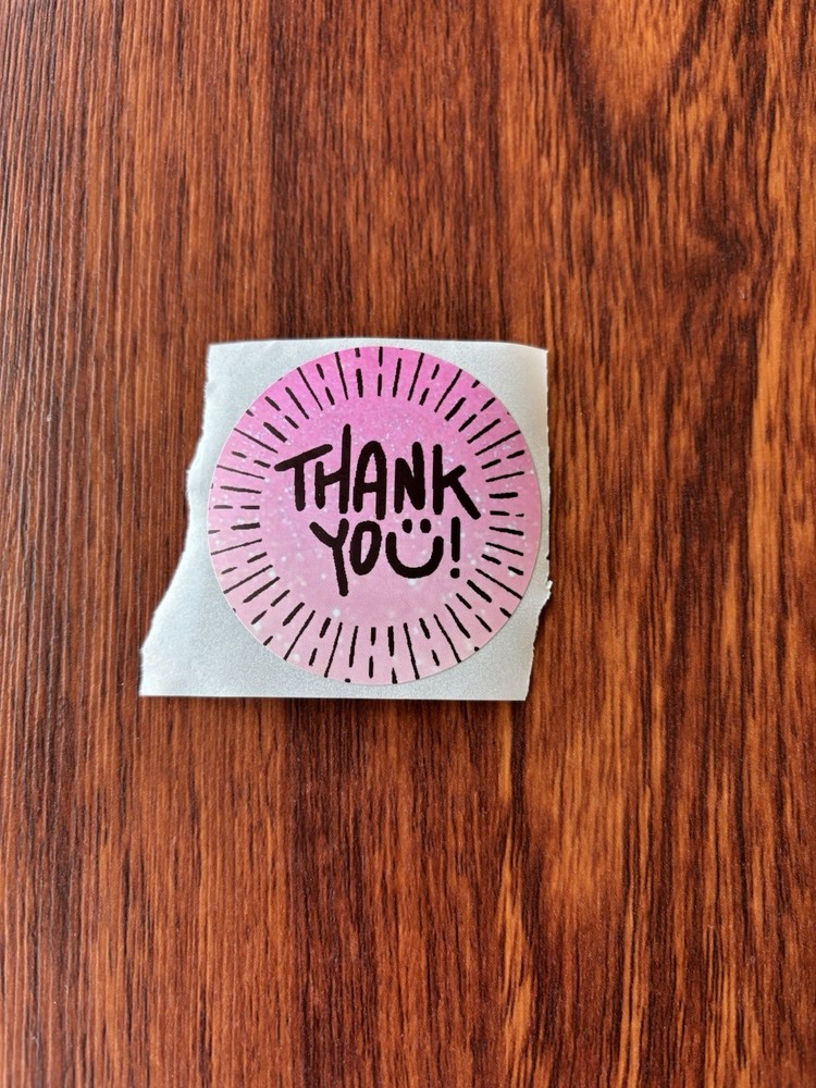 Pink Sparkle 2 inch Thank You Stickers 50pc