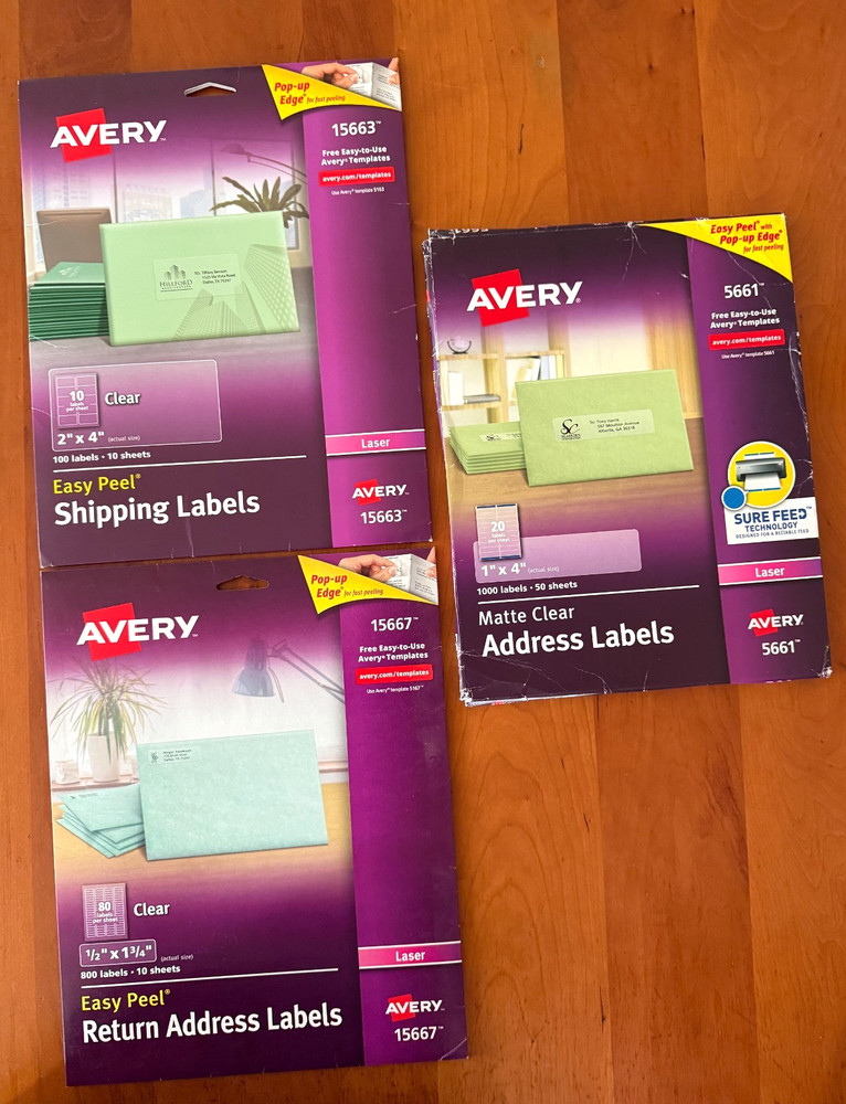 Avery Labels for Laser: 15663 (new box),15667 (600 labels left),5661 (900 left)