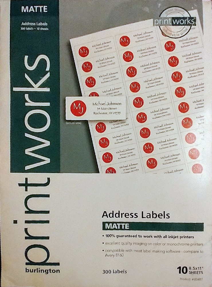 PrintWorks Address Labels for Inkjet or Laser Printers Copiers, White 300 Labels