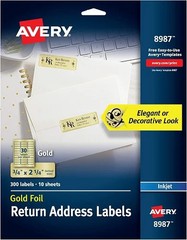 Foil Return Address Labels Inkjet 3/4×2-1/4in labels Gold Permanent 300/PK – 5EA