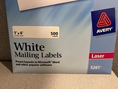 Avery White Mailing Labels 1″ x 4″ -500 Labels #5261