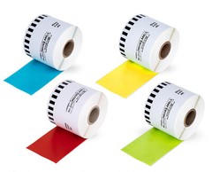Non-OEM Fits BROTHER DK-2205 RED YELLOW BLUE GREEN Labels – (12) Rolls of 100′