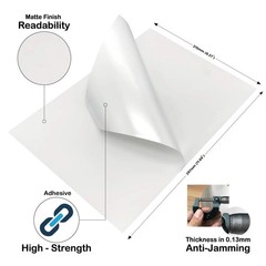 Pack of 100 Sheets-High Sticky Printable Matte Self Adhesive Full Sheet A4 St