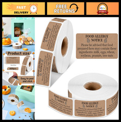 600 Count Food Allergy Warning Labels 1×2” Self-Adhesive Stickers for Kitchen S