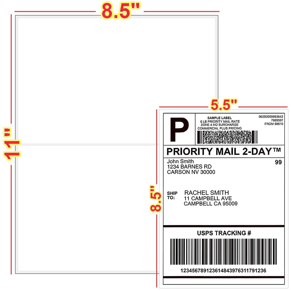 8.5×5.5 Half Sheet Shipping Labels Self Adhesive for Laser & Inkjet Printers US