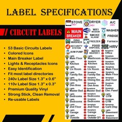 Premium 40 Circuits Bidirectional for 1″ Breaker Directory Label Kit with Col…