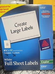79pk Avery White Full Sheet Labels 5353 for Copier Printer 8-1/2 x 11″(K10)