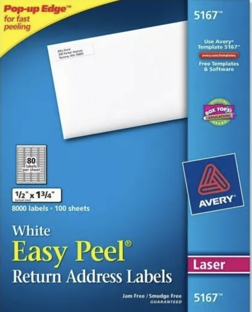 1 New Box 8000 Avery 8167/5167/5967 Return Address Shipping Labels 1/2″ X 1 3/4″