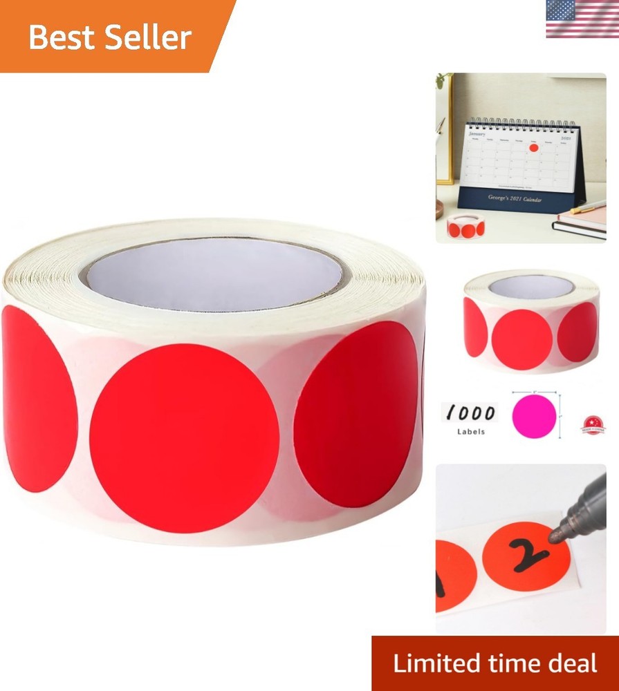 1“ Red Circle Dot Stickers Color Coding Labels, 1000PCS 2 Rolls