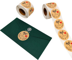 500 Pieces of Kraft Paper Adhesive Labels in one roll, 2-inch Thank You for Supp