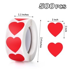 Red Heart Stickers, 1″ Valentines Day Love Shape Labels Self-Adhesive Sticker